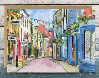 Falmouth High Street Cornwall - Greeting Card Blank, Paper Collage Art