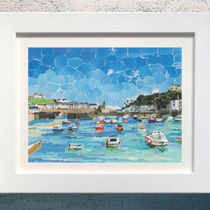 Porthleven Harbour Cornwall, Collage Art Print, Junk Mail Art.