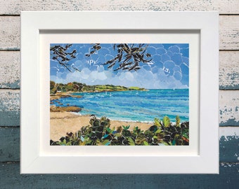 Trebah Beach, Cornwall, Paper Collage Art, Junk Mail Art.