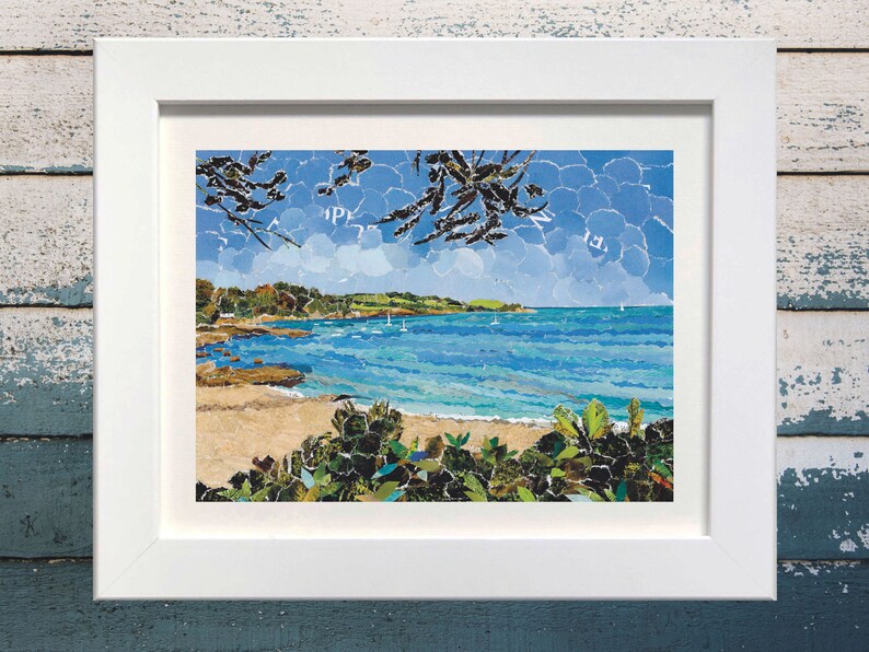 Trebah Beach, Cornwall, Paper Collage Art, Junk Mail Art. image 1
