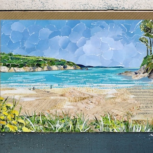 Praia de Maenporth, Falmouth, Cornwall, Cartão de felicitações em branco, Arte de colagem de papel