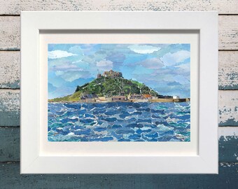 St Michael’s Mount, Cornwall, Paper Collage Print, Junk Mail Art