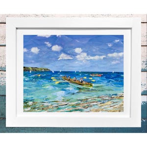 Gig Rowing, Cornwall, Art Print, Collage.