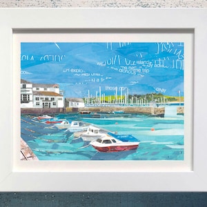 Falmouth Harbour, Cornwall, kunstprint, papieren collage.