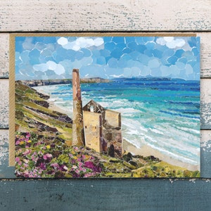 Wheal Coates Mine, St Agnes, Cornouailles - Carte de voeux vierge, collage sur papier