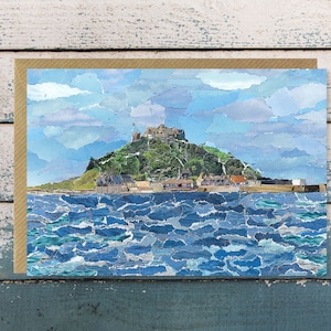 St Michael's Mount Cornwall - Carte de voeux vierge, collage sur papier