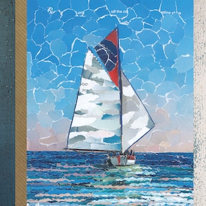 Cornwall Karte, Falmouth Sailing, Grußkarte Blank, Collage Art