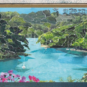 Port Navas Creek, Helford River Cornwall, Grußkarte blanko, Papiercollage