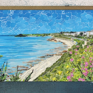 Castle Beach, Falmouth, Cornouailles, Carte de voeux vierge, Collage sur papier