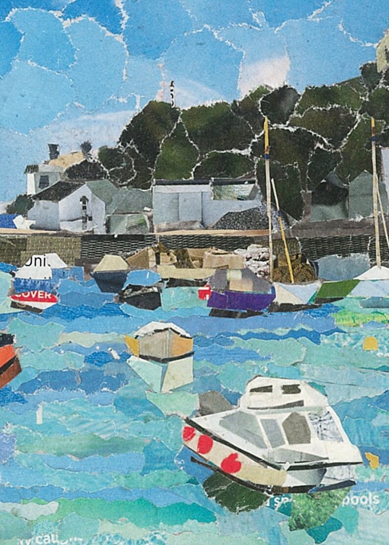 Porthleven Harbour Cornwall Collage Art Print Junk Mail Art Etsy
