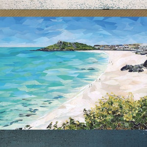 Porthmeor Beach, St Ives, Cornovaglia, biglietto d'auguri vuoto, collage di carta artistica, arte della posta indesiderata.