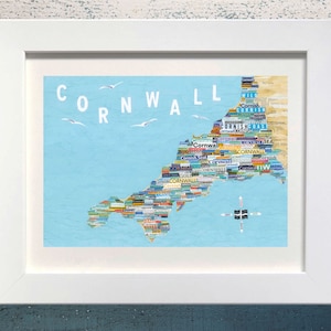 Carte des Cornouailles, impression d'art collage papier, art courrier indésirable