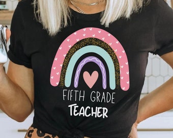 Insegnante di quinta elementare camicia Insegnante di quinta elementare Tshirt Insegnamento carino Insegnante di quinta elementare Tee Torna a scuola Tshirt Maglietta dell'equipaggio dell'insegnante di quinta elementare