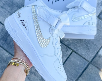 Rhinestone Bridal Air Force 1 Sneakers: Personalized Wedding Shoes - Crystal rhinestones