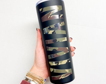 Personalized Camouflage Tumbler: 20oz Skinny Stainless Steel Gift