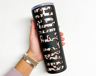 Personalized Leopard Tumbler: 20oz Skinny Stainless Steel Gift