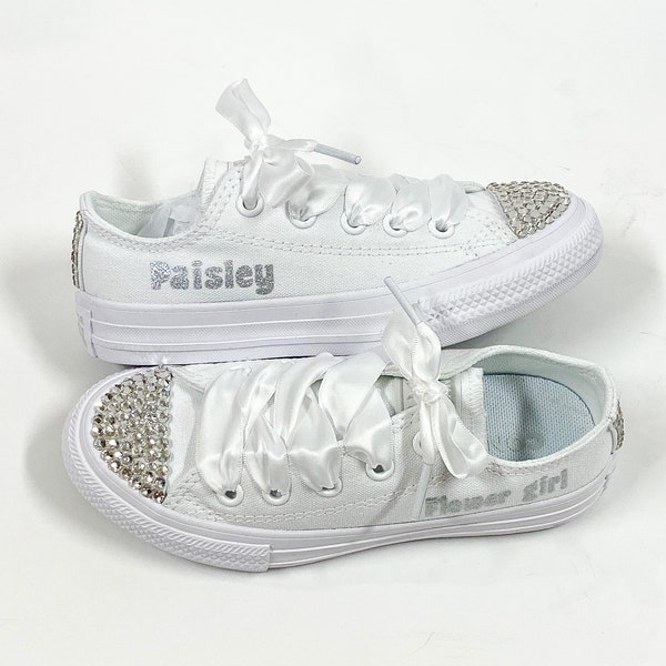 Wedding flower girl converse Sneaker Personalized - Converse kid wedding sneaker - shoe for the flower girl - little girls blingged shoe