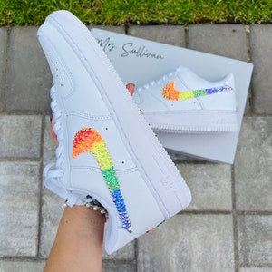 PRIDE Sneaker Personalized - Air Force 1 wedding sneaker - wedding shoe for the BRIDE - Rainbow rhinestones