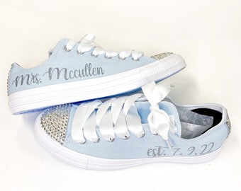 THERE BACK Blue Wedding Bridal Sneaker Personalized - Converse wedding sneaker - wedding shoe for the BRIDE