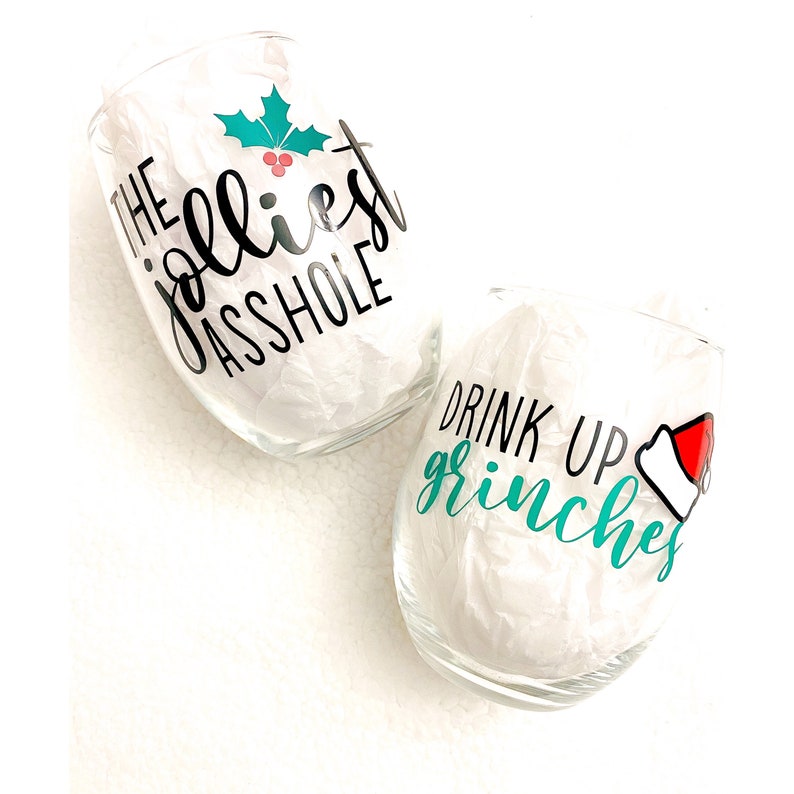 Christmas Gag Gift Wine Glasses the Jolliest Asshole Drink Etsy