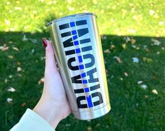 Personalized Thin Blue Line Tumbler: 20oz Stainless Steel Coffee Travel Mug