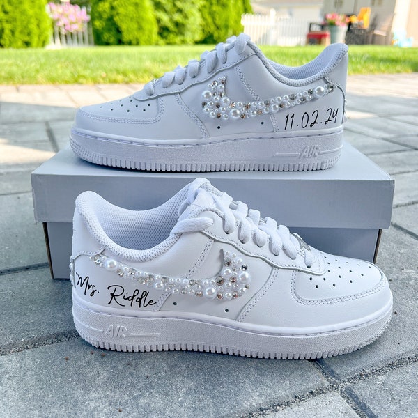 Wedding Bridal Sneaker Personalized - Air Force 1 wedding sneaker - wedding shoe for the BRIDE - Rhinestone & pearl mix