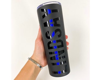 Personalized Thin Blue Line Tumbler: 20oz Skinny Stainless Steel