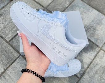 Wedding Bridal Sneaker Personalized - Air Force 1 wedding sneaker - wedding shoe for the BRIDE - all white pearls