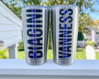 Personalized Thin Blue Line Tumbler: 20oz Stainless Steel Coffee Tumbler