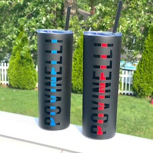 Personalized Thin Blue Line Tumbler: 20oz Stainless Steel Skinny Tumbler