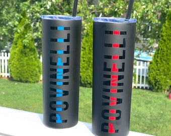 Personalized Thin Blue Line Tumbler: 20oz Stainless Steel Skinny Tumbler