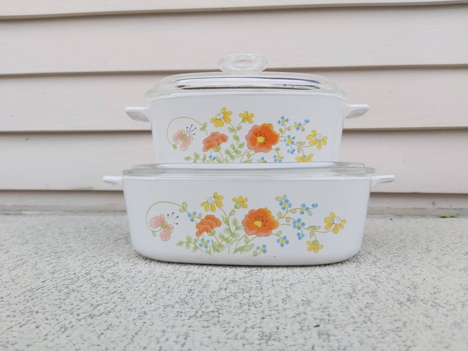 Corningware Casserole Set Wild Flower/orange Flower Etsy Canada