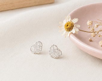 Silber Herz Ohrstecker Kleine Herz-Ohrring Künstlerische Herz Ohrring
