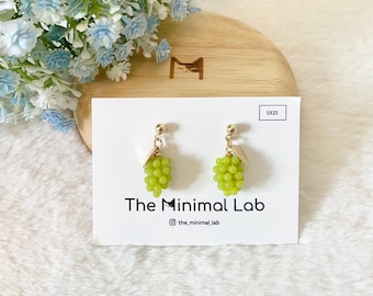 Cute Green Grape Earrings Golden Leaf 925 Sterling Silver Jewelry Stunning Fruit Lovers Gift Funny Creative Accessory Handmade Gift