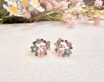 Kristallen kransoorbellen sierlijke bloem oorknopjes elegante hoepel sterlingzilveren sieraden bruiloft lichtgewicht minimalistische oorbel vlinder