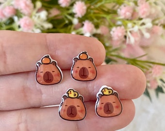 Capybara Earrings 925 Sterling Silver Cute Capybara Ear Studs Capybara Jewelry for Capybara Lover Gift Animal Lover Bathing Capybara Present