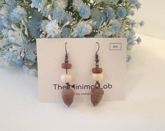 Dangle Acorn Earring Sterling Silver Natural Lover Gift Acorn Jewelry Forest Earring Natural Real Elzen Cone Earring Autumn Earring
