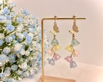 Colorful Flower Earring Y2K Butterfly Drop Earring Cute Floral Earring Dangle Gold Butterfly Statement Earring Long Tassel Dangly Earring