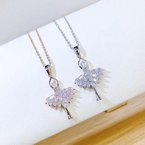 Dancing Ballet Girl Necklace Crystal Rose Gold, Ballerina Ballet Teacher Gift, Dance Ballet Charm Jewelry, Ballerina Necklace, Dance School