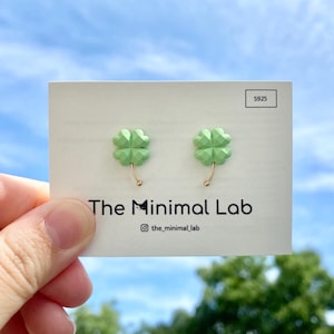 Clover Earring Sterling Silver Cute Four Leaf Clover Studs Shamrock Earring Clover Lucky Charm Botanical Jewelry Good Luck Gift Plant Lovers