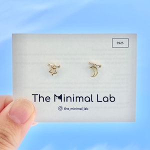 Dainty Star Earring Minimalist Moon Earring Sterling Silver Gold Celestial Ear Studs Small Bow Tie Starburst Ear Studs Tiny Star Earring