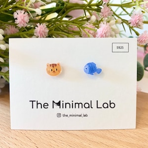 Ginger Cat Stud Earrings Sterling Silver Kitty Earrings Tiny Cute Animal Kitten Earring Cat Mom Gift for Minimalist Earring Fish Cat Jewelry
