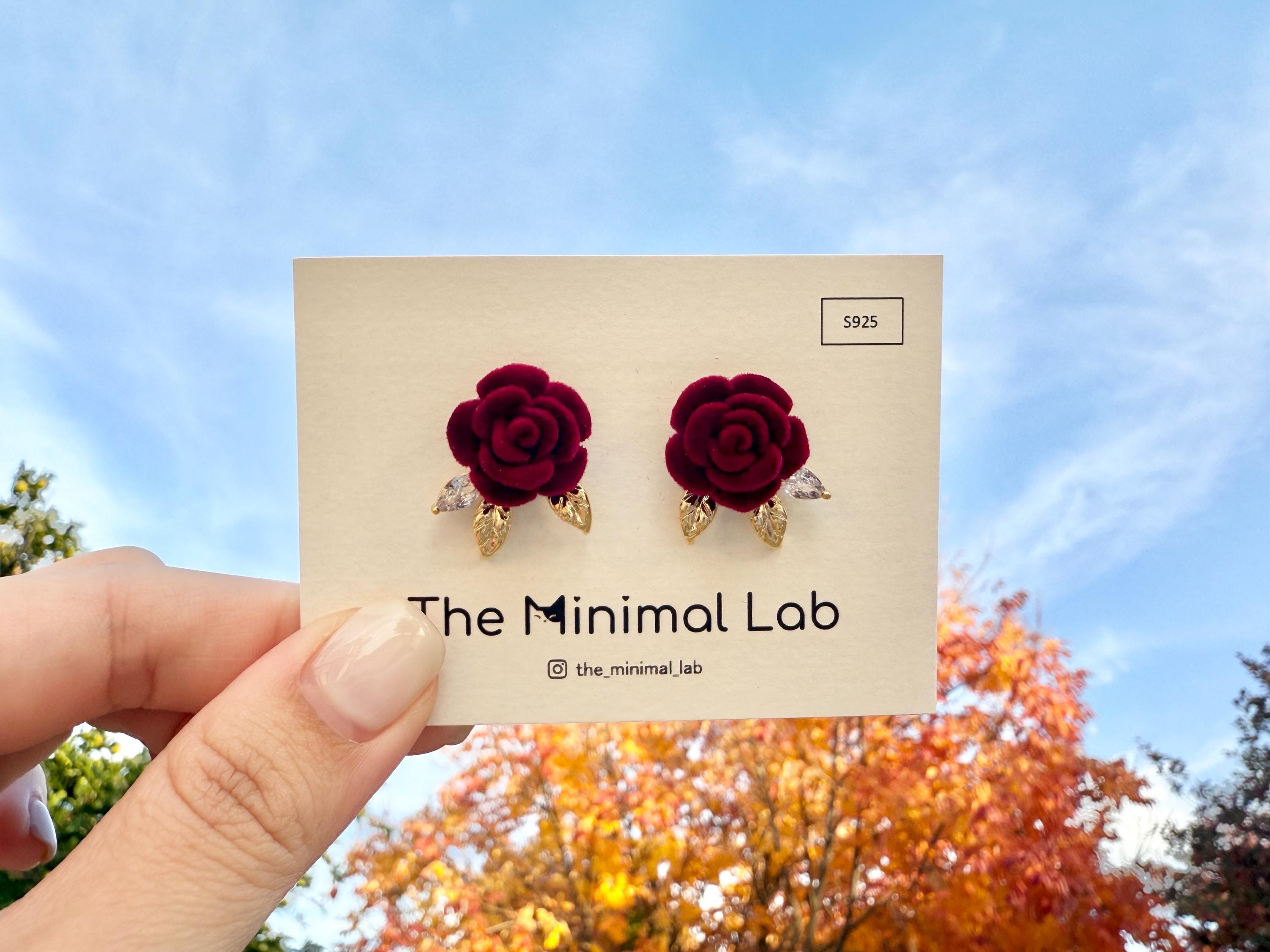 Red Rose Earring Vintage Rose Stud Earring Burgundy Rose Ear Studs Red Rose Gift Christmas Present Flower Jewelry Wedding Earring Elegant
