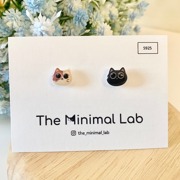 Calico Cat Stud Earring Sterling Silver Kitty Earrings Tiny Cute Animal Kitten Earring Cat Mom Gift for Minimalist Earring Black Cat Jewelry