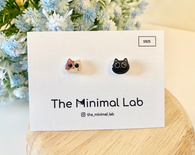 Calico Cat Stud Earring Sterling Silver Kitty Earrings Tiny Cute Animal Kitten Earring Cat Mom Gift for Minimalist Earring Black Cat Jewelry