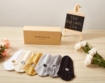 Cute Cat Socks, Cat Lover Valentine Present, Cat Mom Gift Set, No Show Cat Ankle Cotton Socks, Creative Cat Embroidery Kitten Birthday Gift