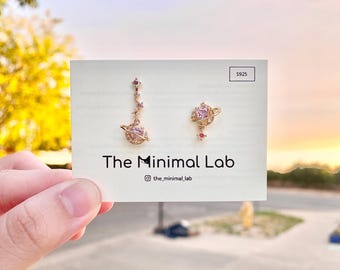 Heart Celestial Earring Sterling Silver Cute Anime Earring Heart Drop Earring Dainty Princess Earring Star Moon Earring Pink Heart Ear Drop