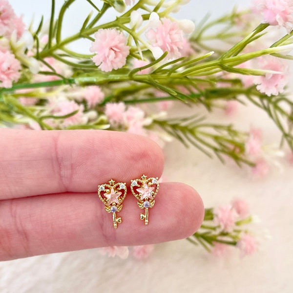 Zauberstab Ohrstecker Japanischer Anime Accessoire Herz Medaillon Ohrstecker Niedlich Zauberer Schmuck Rose Gold Prinzessin Ohrstecker Stern Mond Ohrring
