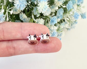 Schattige koe oorstekers sterlingzilver koe oorbel minimalistische koe cadeau voor koe liefhebbers aanwezig dierlijke oorbel koestekers rodeo boerderij cadeau oorbel