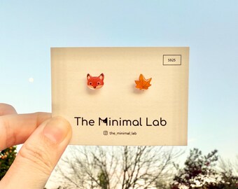 Fox oorstekers sterlingzilver Fox Earring minimalistische esdoorn oorbel esdoorn cadeau voor Fox liefhebbers aanwezig herfst cadeau Fox sieraden dierlijke oorbel